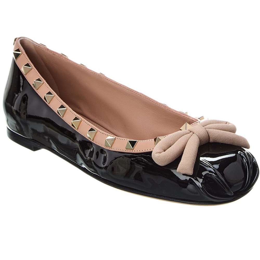 Valentino Rockstud Patent Leather Studded  Ballerina Flats